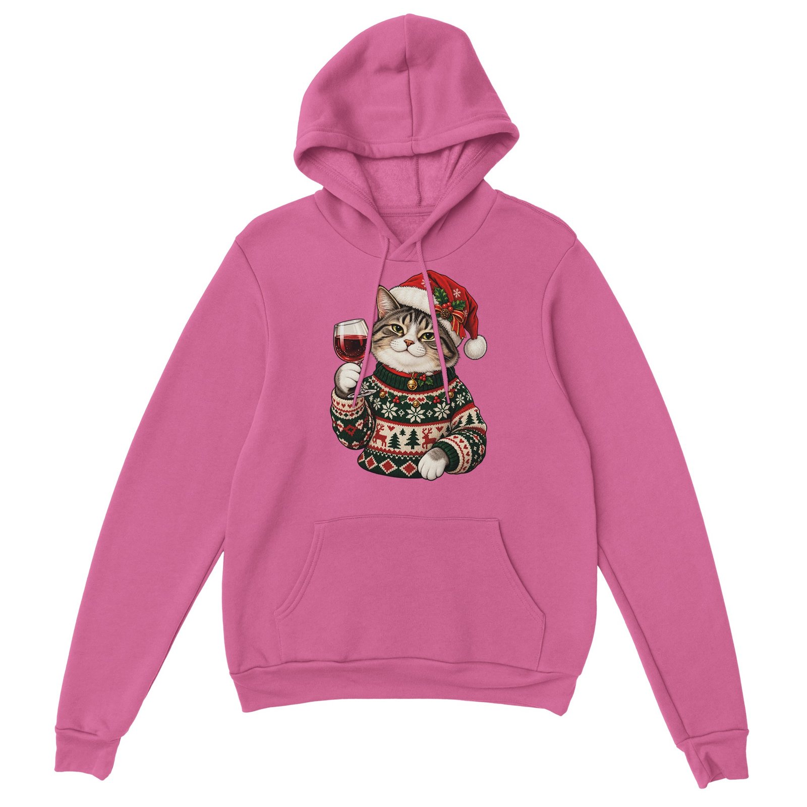 Christmas Cat Hoodie - Tabby in Santa Hat with Red Wine Unisex Pullover Hoodie 9 24b6d768-c71f-45c8-81c4-98c050f737d0