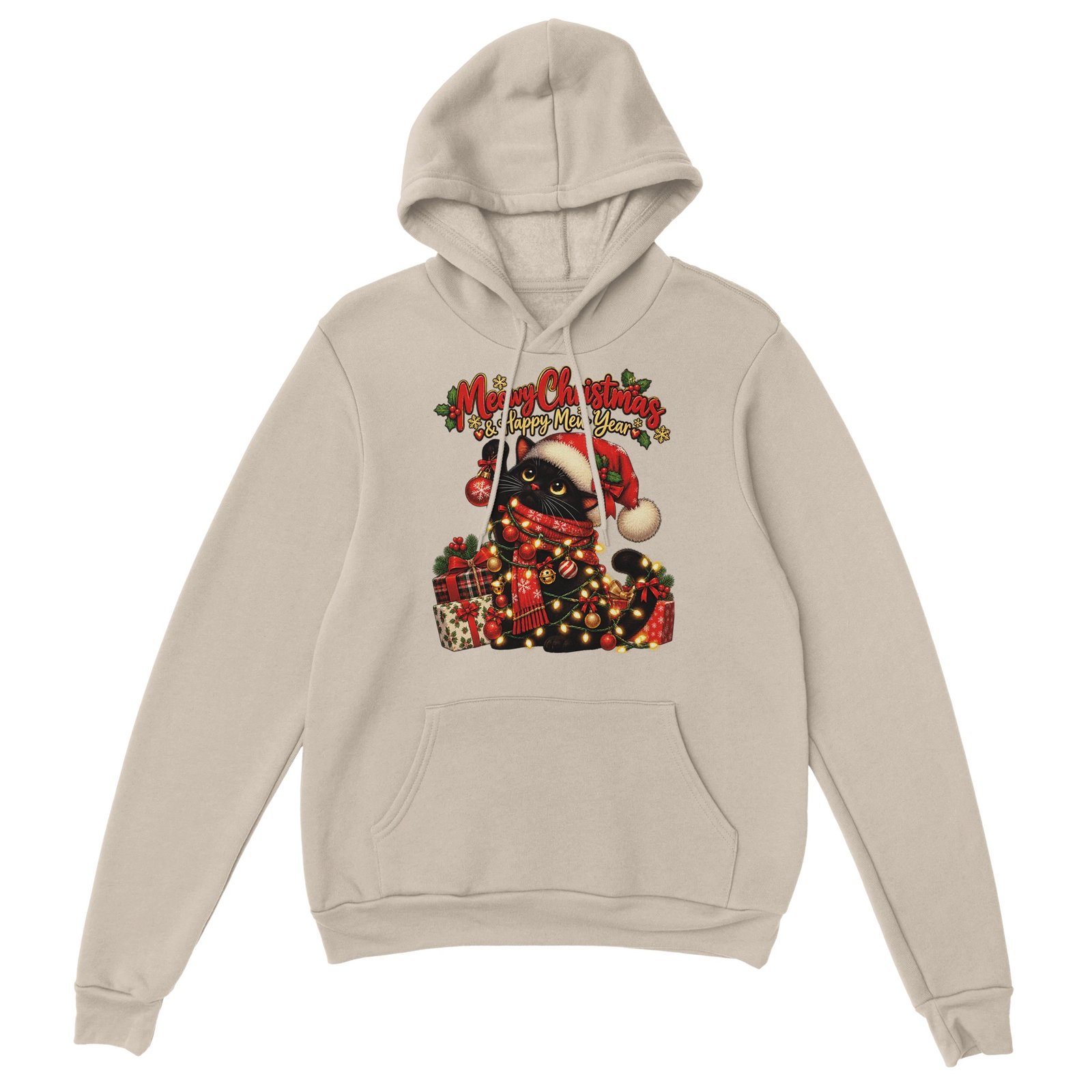 Christmas Cat Hoodie - Black Cat in Santa Hat with Lights 6 277c9fa4-36d6-4239-9513-2db41bb15fc6