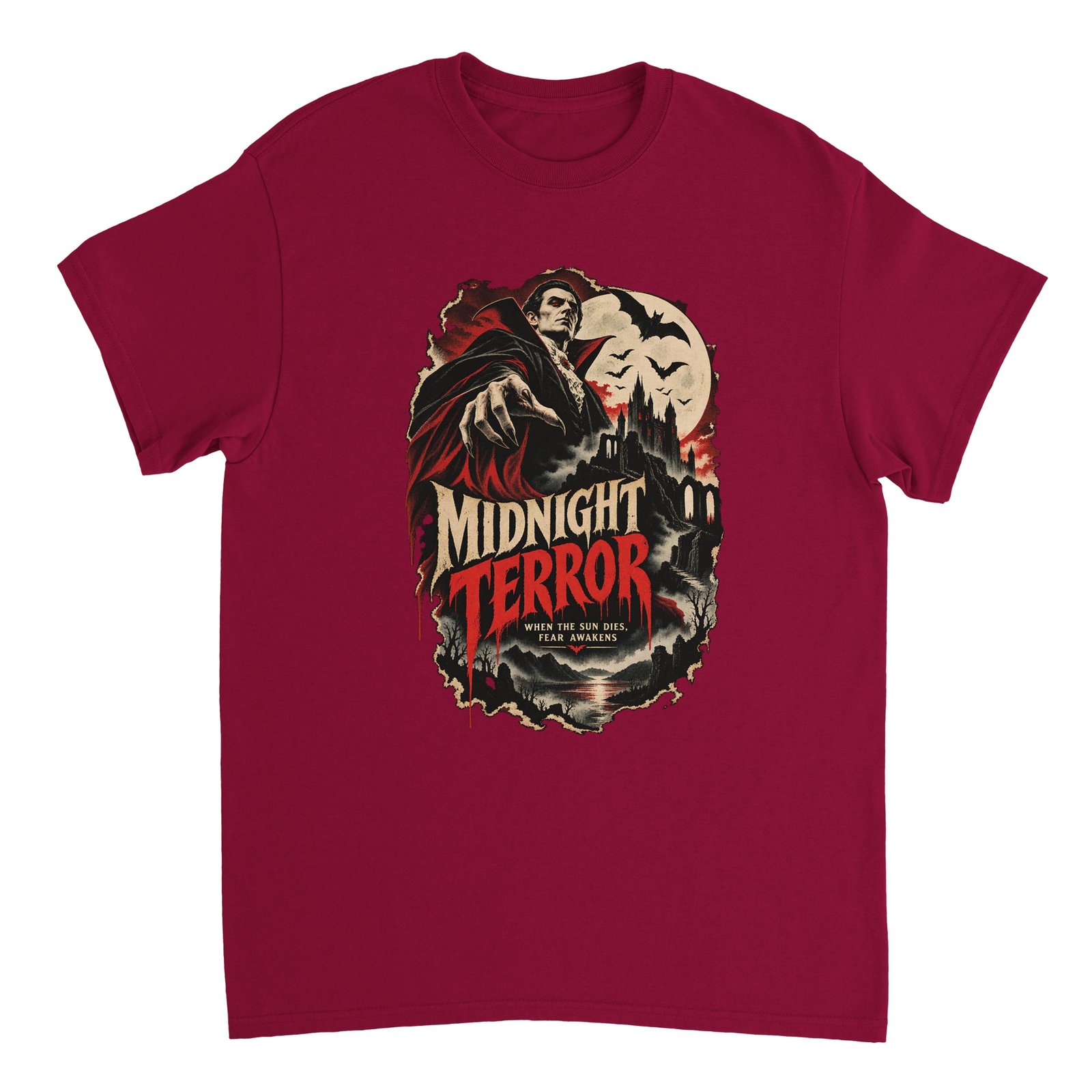 Midnight Terror Vampire Shirt - Vintage Horror Halloween Tee | Heavyweight Unisex 13 329365ab-2a0d-4bff-bbf4-8d26b2081fd3