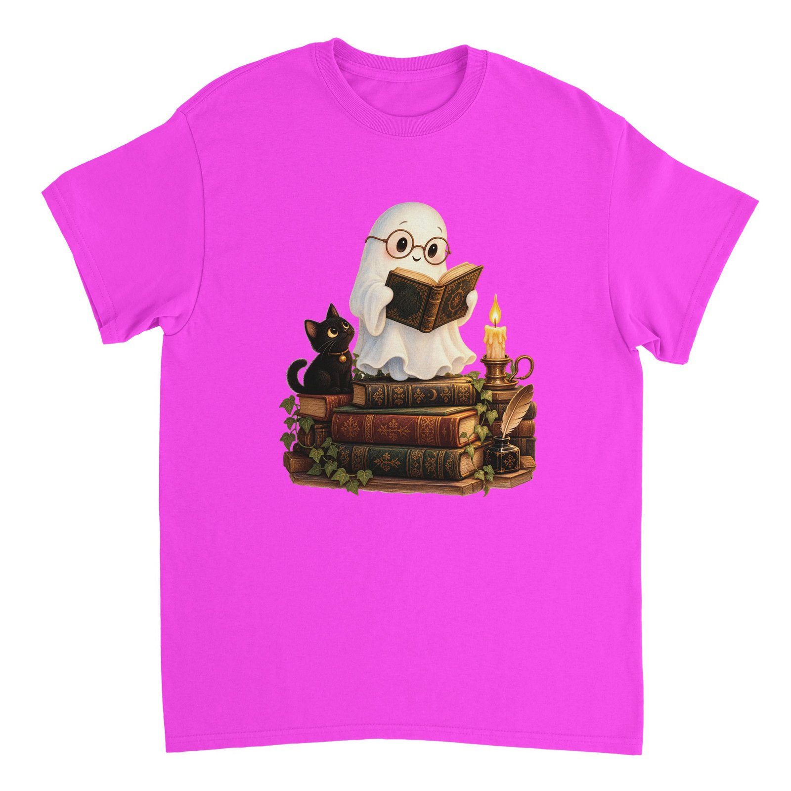 Reading Ghost Book Lover Shirt – Cute Halloween Ghost & Black Cat Graphic T-Shirt 6 477369c5-89e1-473e-8af6-a3b82aeeb9ef