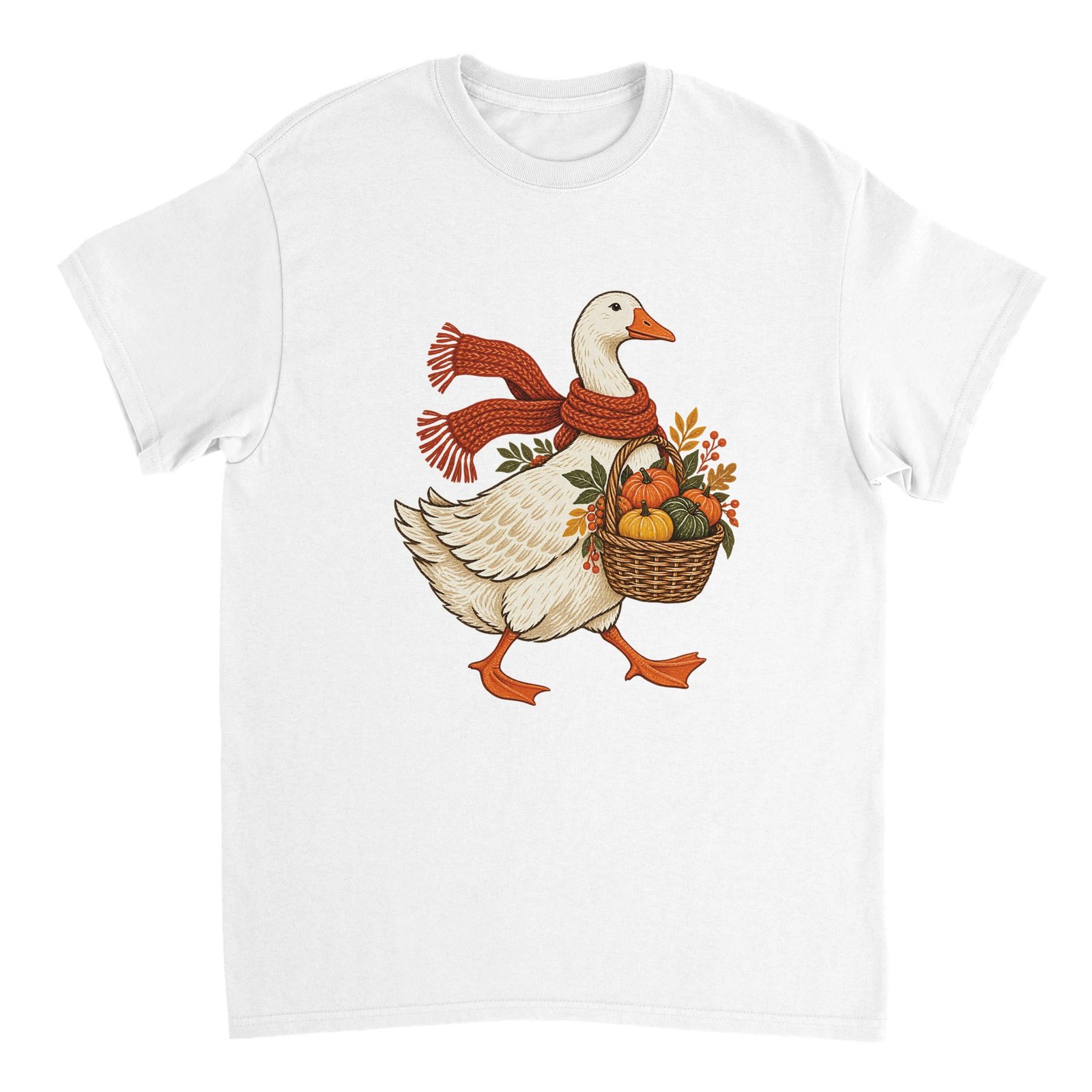 Autumn Goose Pumpkin Shirt – Cute Fall Harvest Goose with Scarf Graphic T-Shirt 14 542ee560-3ecd-4828-ae17-5736257daa06