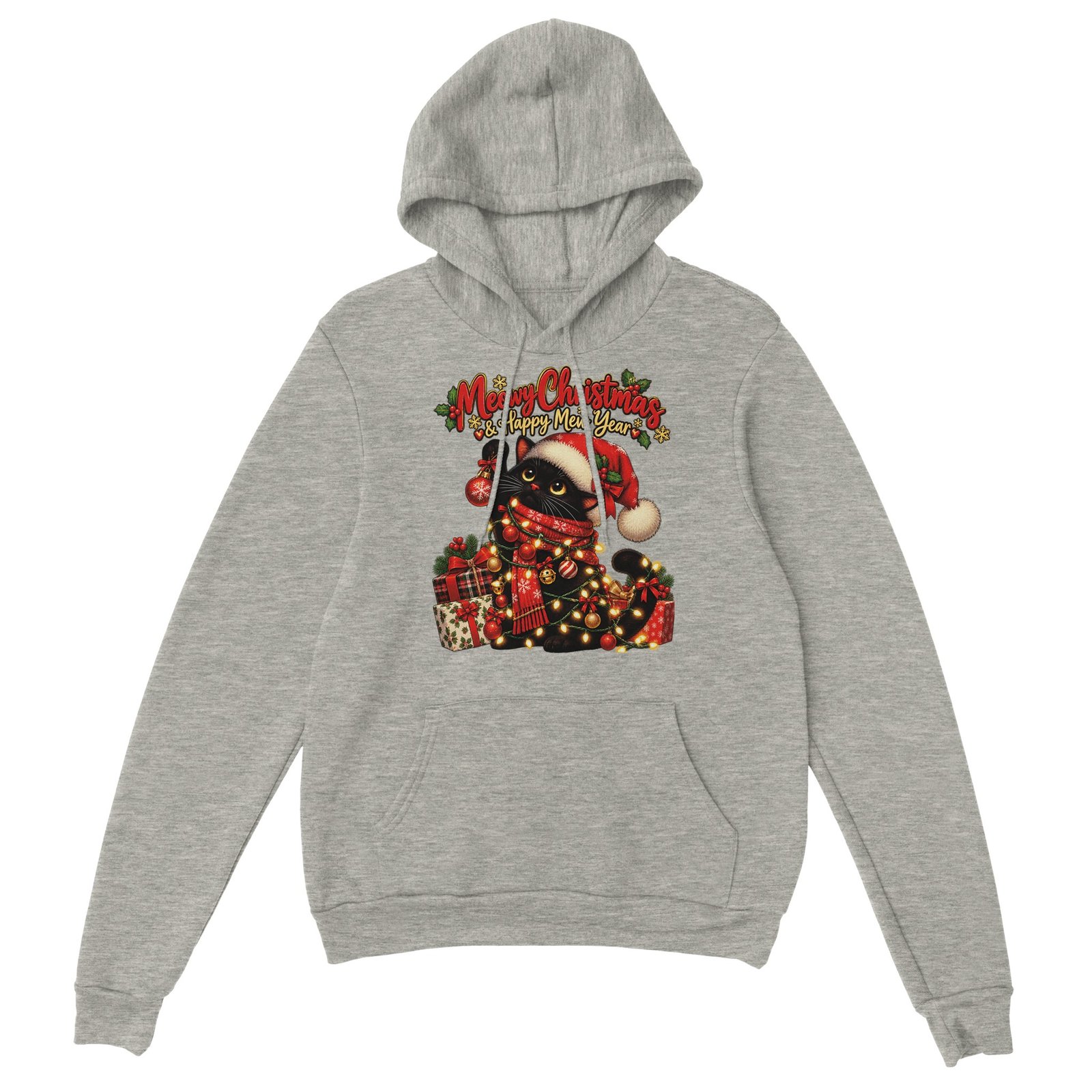 Christmas Cat Hoodie - Black Cat in Santa Hat with Lights 2 556e8d9d-0f91-4c42-9646-a62aef1f1ace
