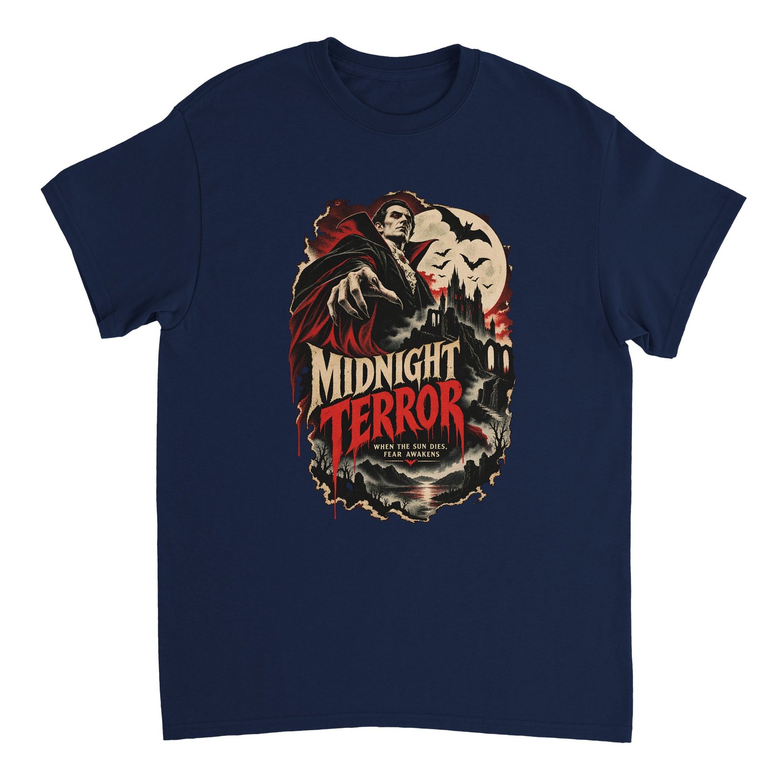 Midnight Terror Vampire Shirt - Vintage Horror Halloween Tee | Heavyweight Unisex 12 6a2ab4c8-4dee-4521-b20f-3c027194b7c8