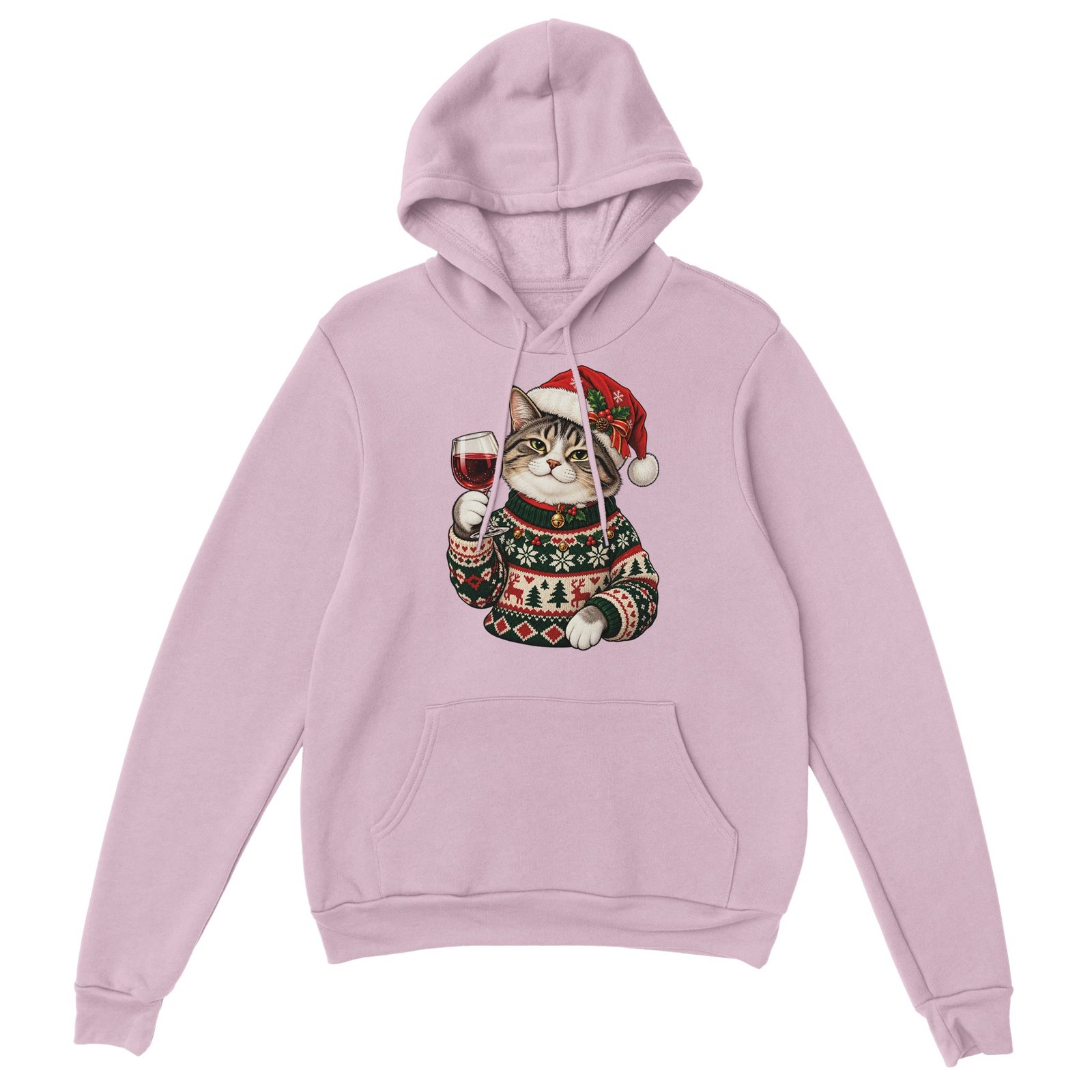 Christmas Cat Hoodie - Tabby in Santa Hat with Red Wine Unisex Pullover Hoodie 4 799048f1-39f0-4139-b453-31c00179b7a3