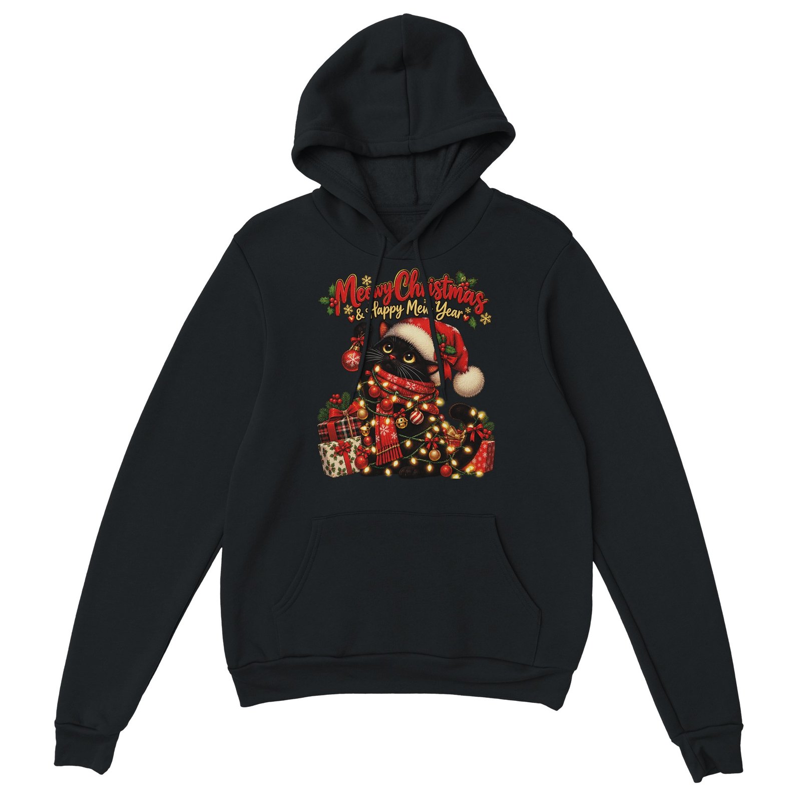 Christmas Cat Hoodie - Black Cat in Santa Hat with Lights 11 834eecb2-afda-4835-8af4-a957a9876755