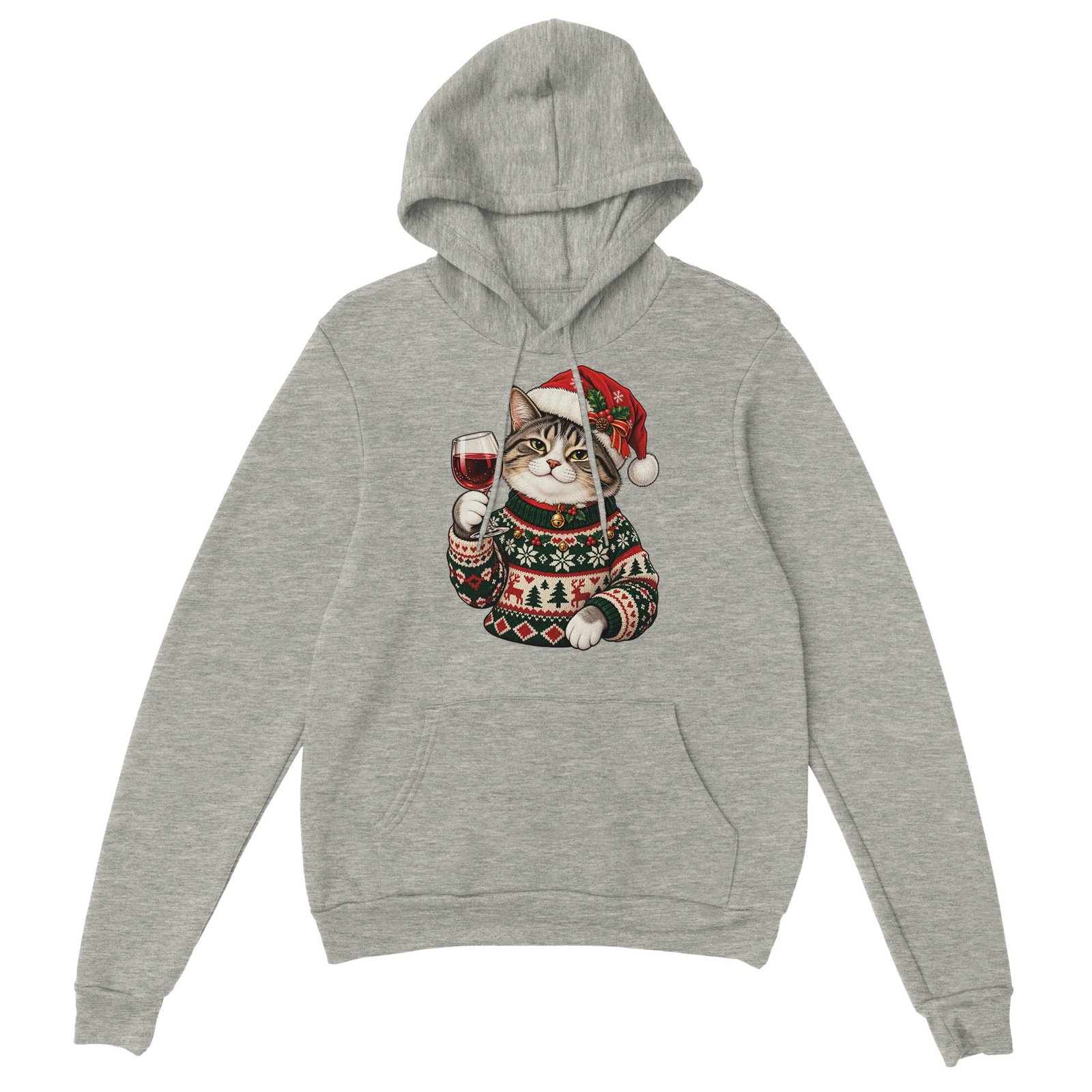 Christmas Cat Hoodie - Tabby in Santa Hat with Red Wine Unisex Pullover Hoodie 7 8f17d2e6-9f83-4bfe-85b2-728e2530da08