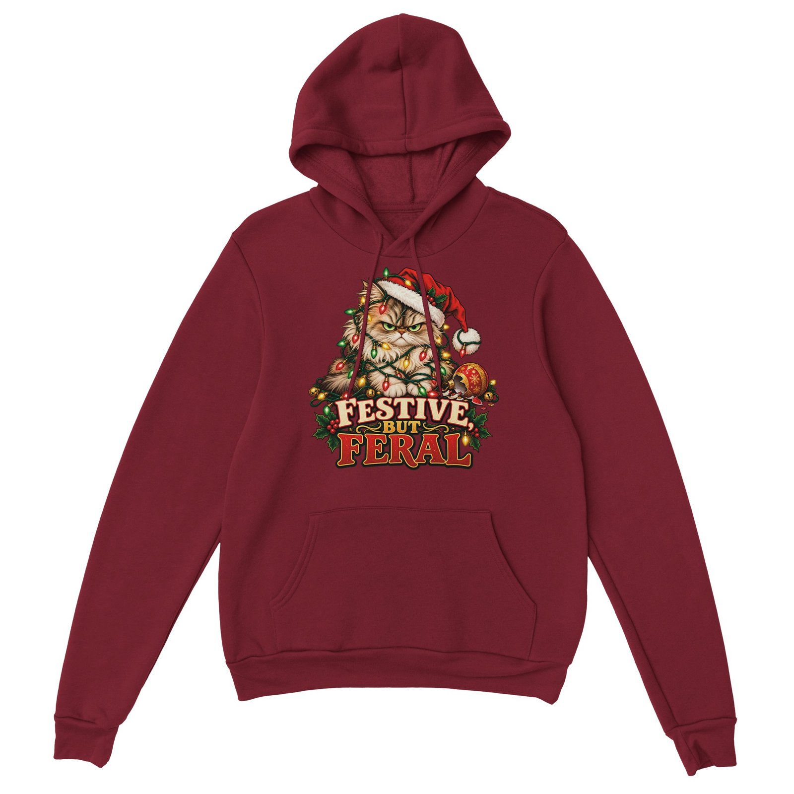 Festive But Feral Hoodie - Grumpy Cat Christmas Lights Unisex Pullover 9 991e64aa-e042-4db0-8219-f1c130e9341a