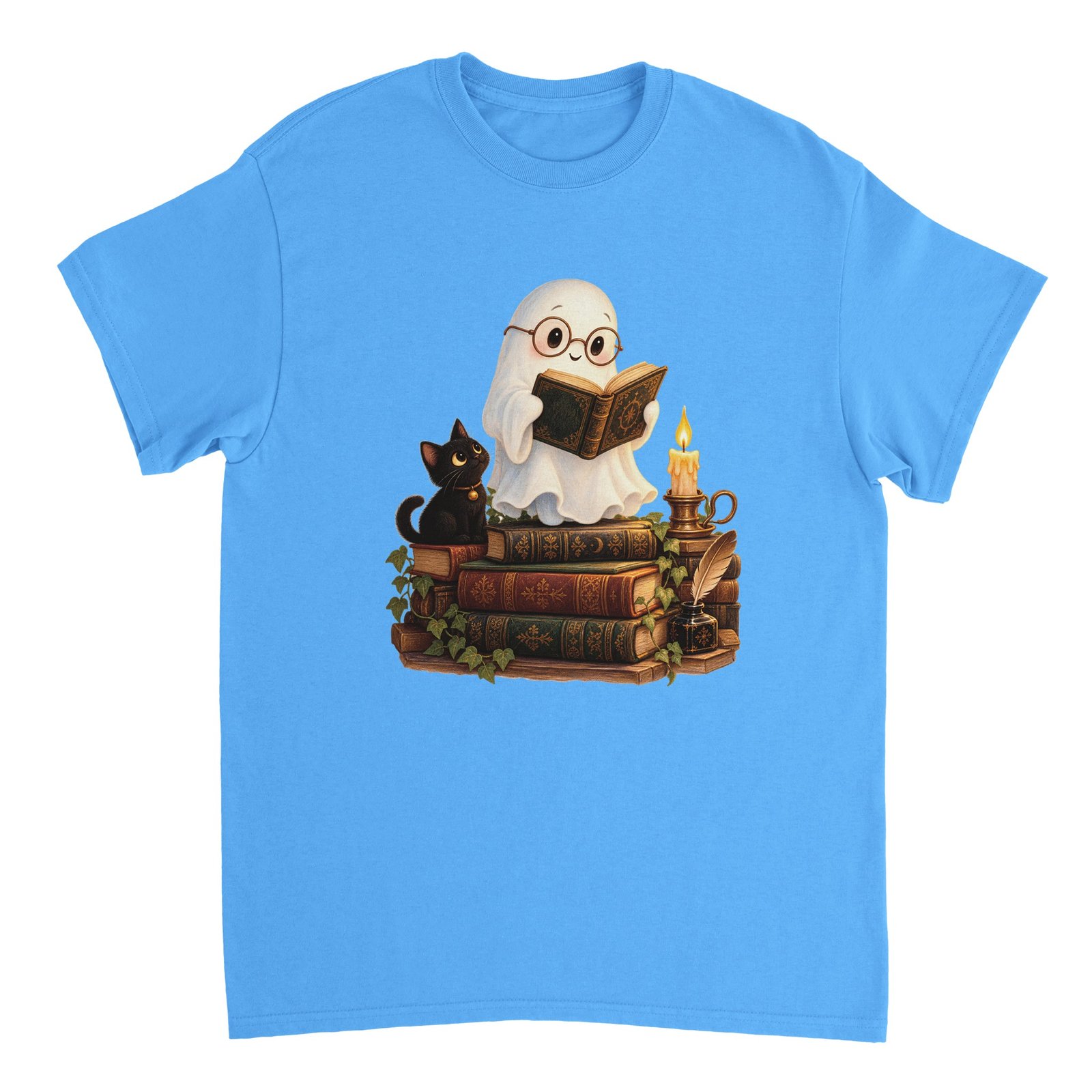 Reading Ghost Book Lover Shirt – Cute Halloween Ghost & Black Cat Graphic T-Shirt 10 a34dbe6a-8384-4793-b7dc-7c7a9c548304