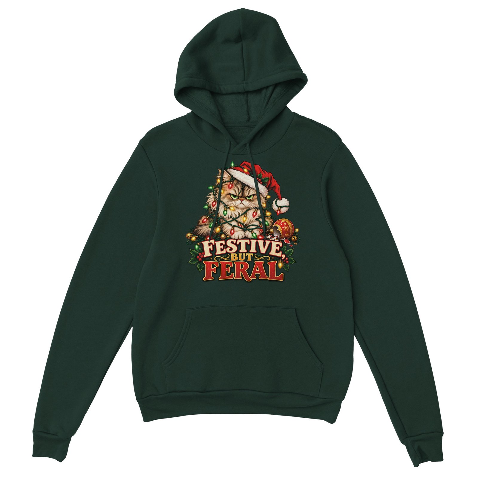 Festive But Feral Hoodie - Grumpy Cat Christmas Lights Unisex Pullover 2 a424a4e4-36b8-4e6e-9ad7-3da6e06b432d