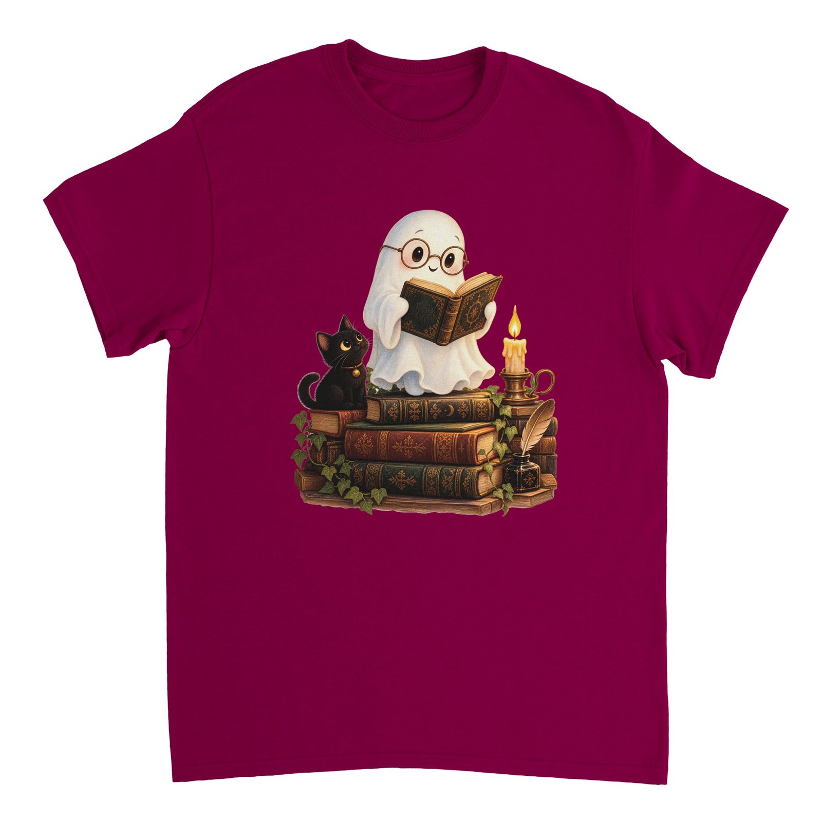 Reading Ghost Book Lover Shirt – Cute Halloween Ghost & Black Cat Graphic T-Shirt 4 b45b76d1-18eb-4975-b039-91ba43d53383