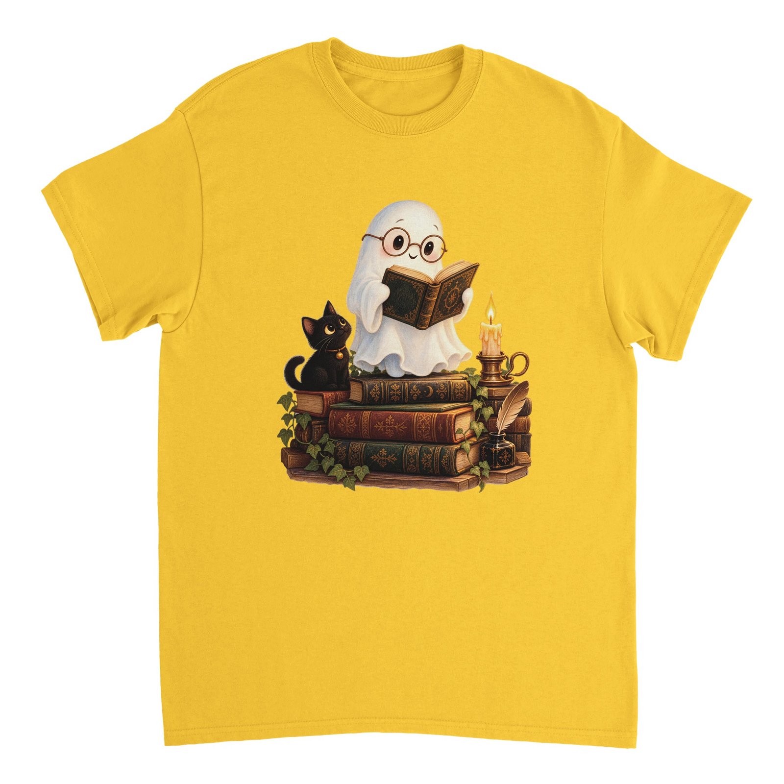 Reading Ghost Book Lover Shirt – Cute Halloween Ghost & Black Cat Graphic T-Shirt 2 b62d1200-7a4b-4784-ad7b-0a638cc25cbb