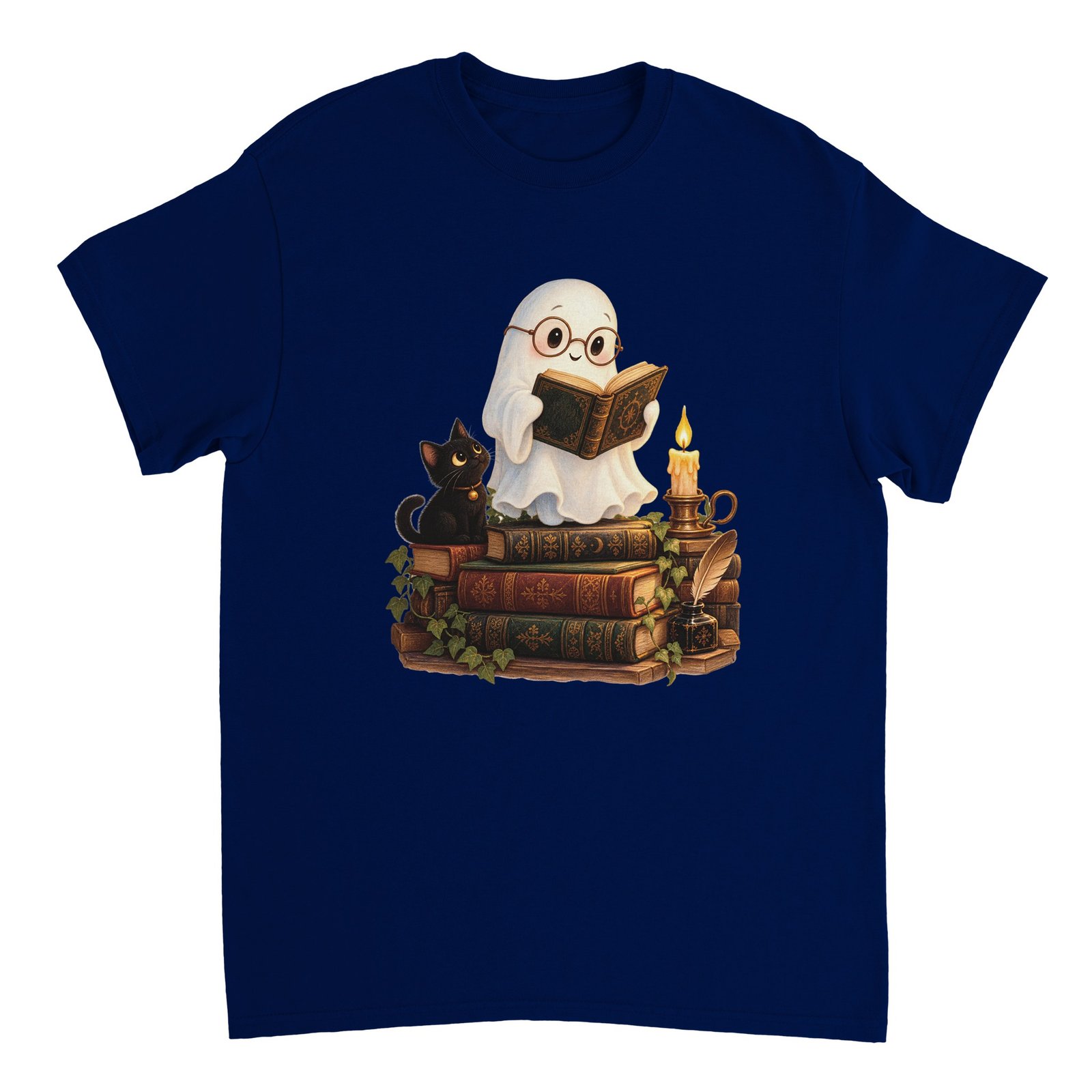 Reading Ghost Book Lover Shirt – Cute Halloween Ghost & Black Cat Graphic T-Shirt 3 cbe7cb6b-185b-4a62-9ad1-ec25d10e843c