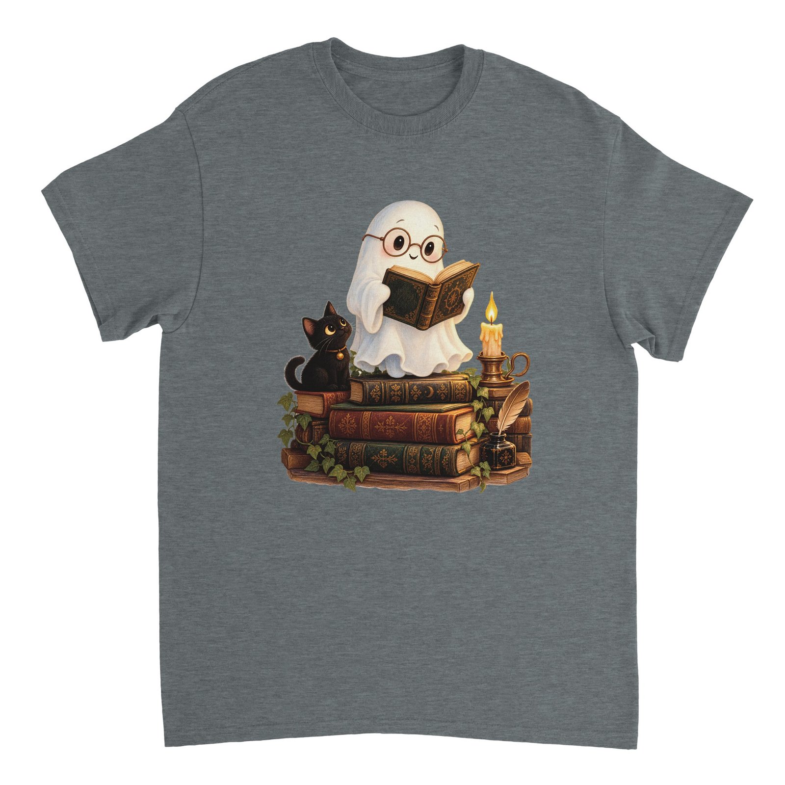 Reading Ghost Book Lover Shirt – Cute Halloween Ghost & Black Cat Graphic T-Shirt 8 ce1346b2-3300-4273-8263-513fe5f0b40b