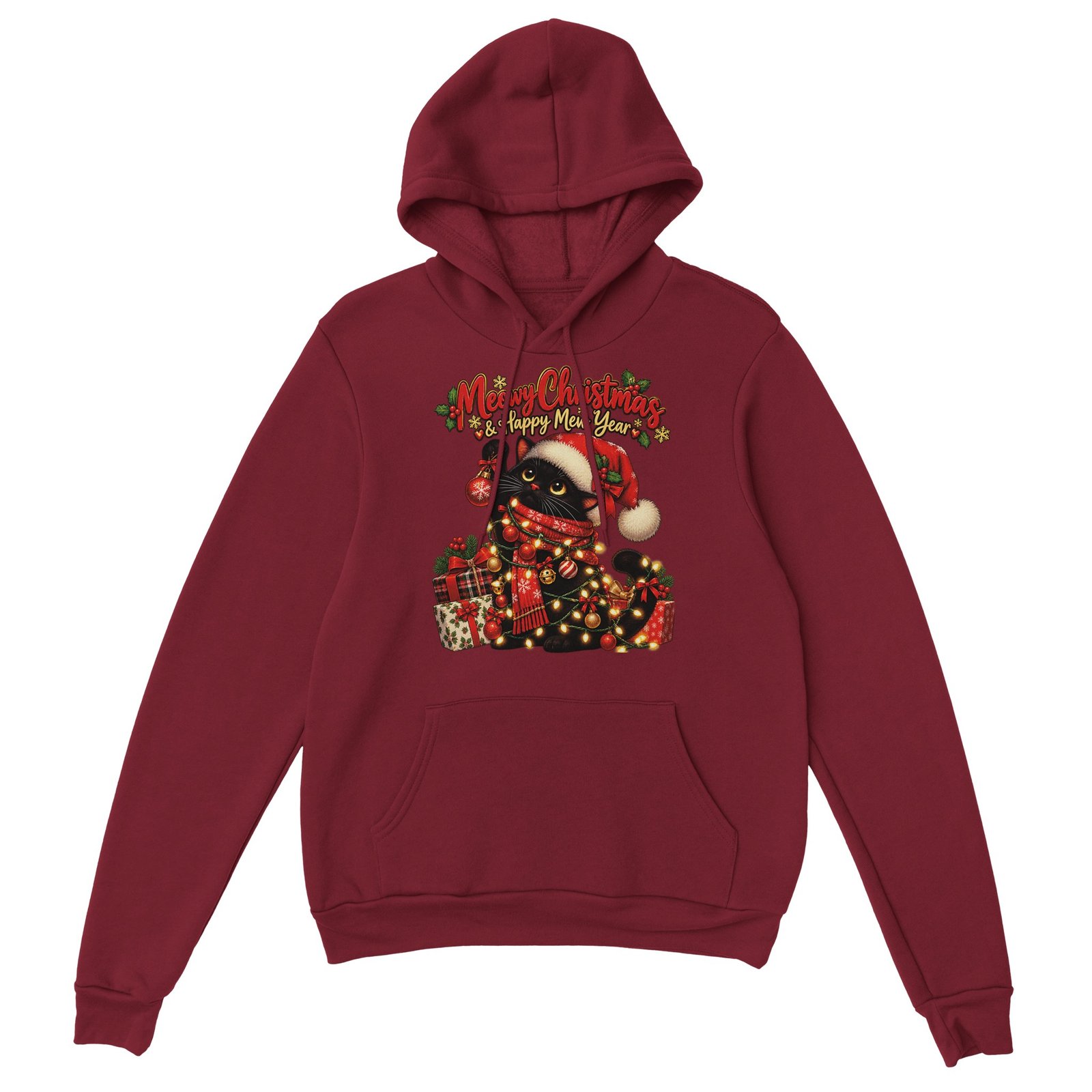 Christmas Cat Hoodie - Black Cat in Santa Hat with Lights 7 dbbcd208-0273-47e9-9a01-87333626baac