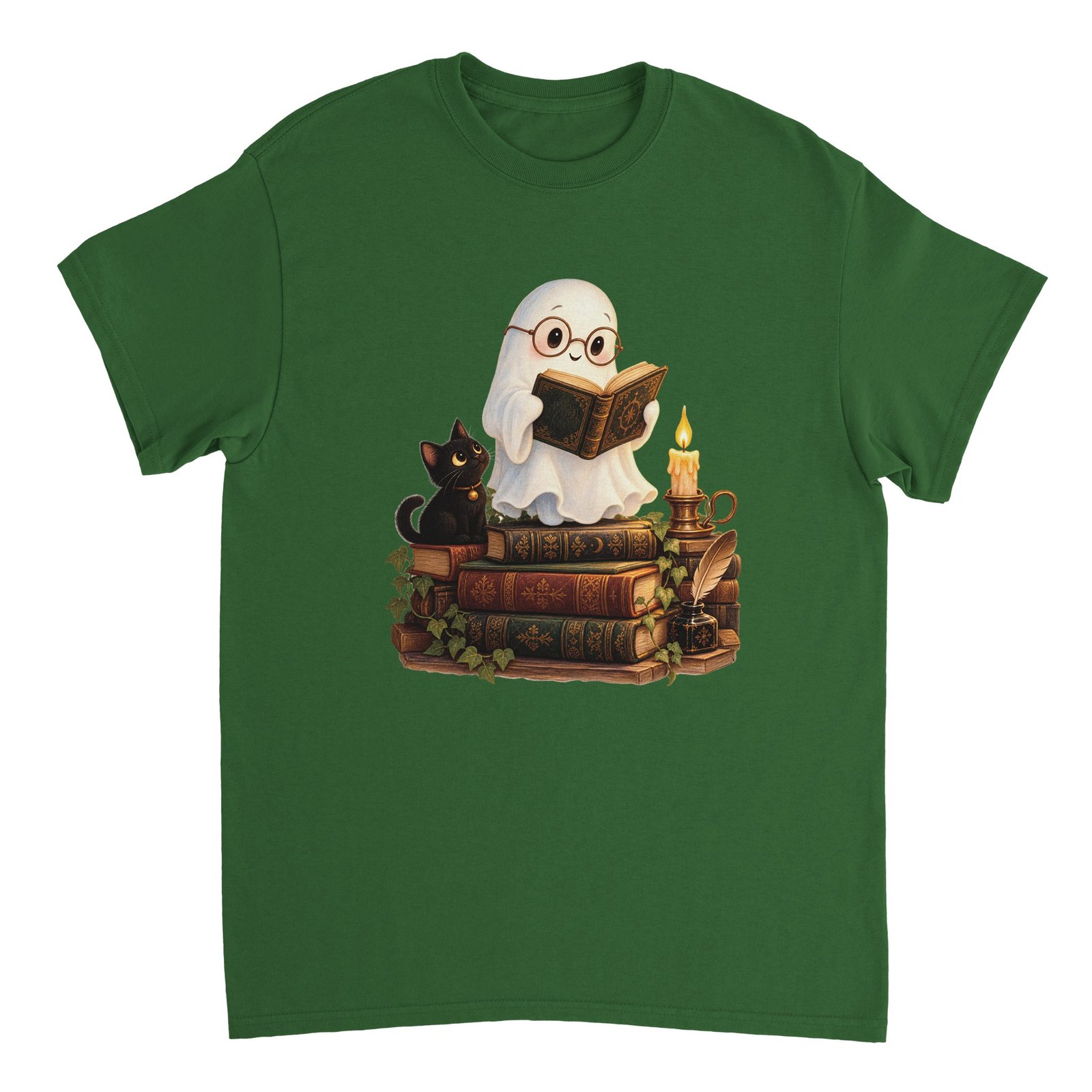 Reading Ghost Book Lover Shirt – Cute Halloween Ghost & Black Cat Graphic T-Shirt 12 e4496522-f108-438d-981b-97aece6de184