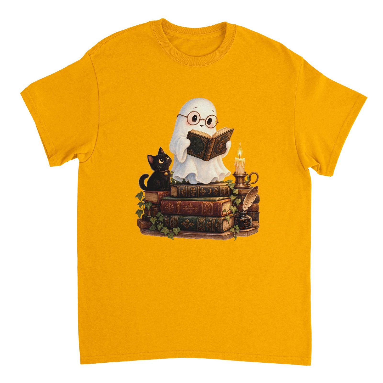 Reading Ghost Book Lover Shirt – Cute Halloween Ghost & Black Cat Graphic T-Shirt 13 e6f50f77-df85-44a9-9898-a3450f06ee6c