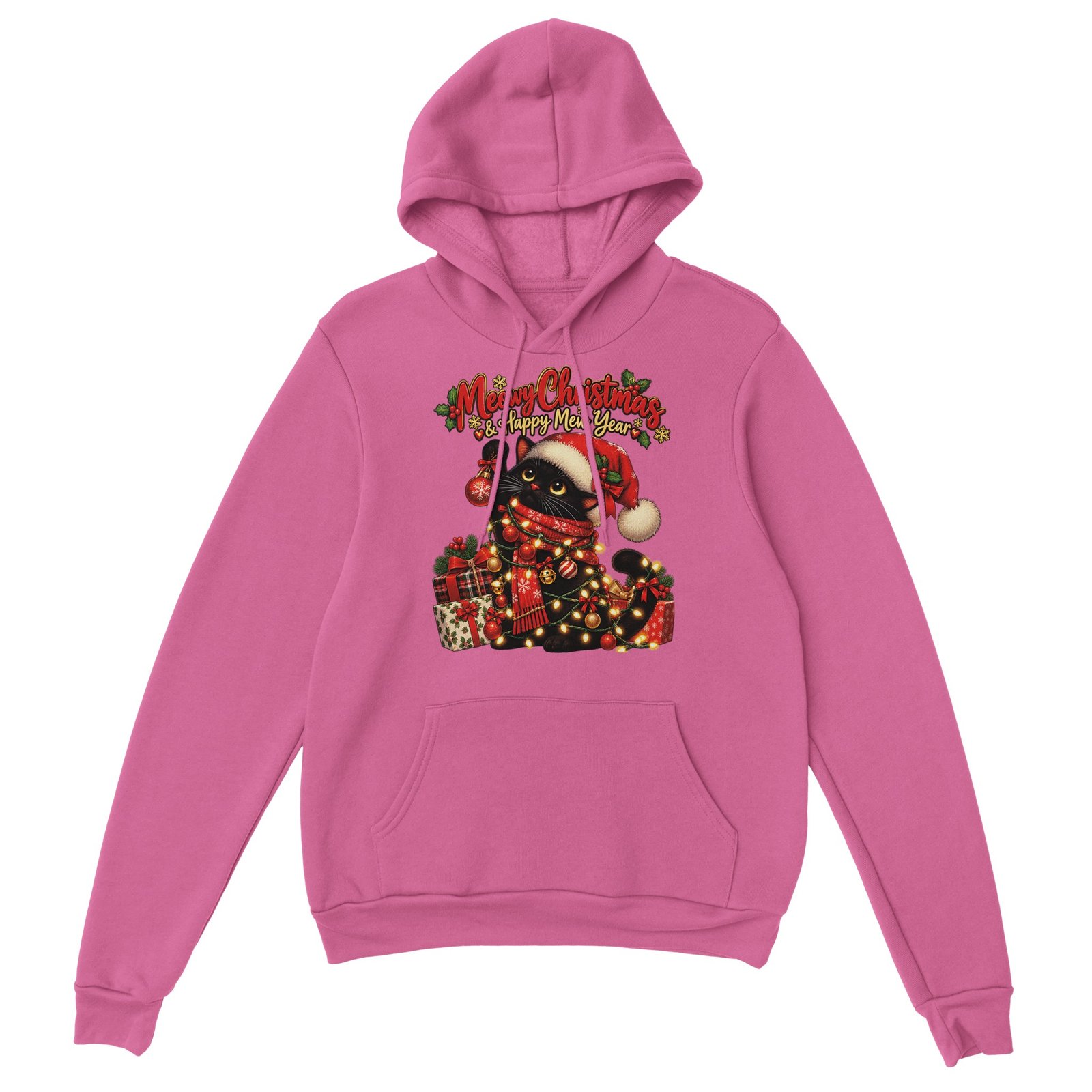 Christmas Cat Hoodie - Black Cat in Santa Hat with Lights 4 e74601f2-9627-418f-b7ea-fe36989aef87