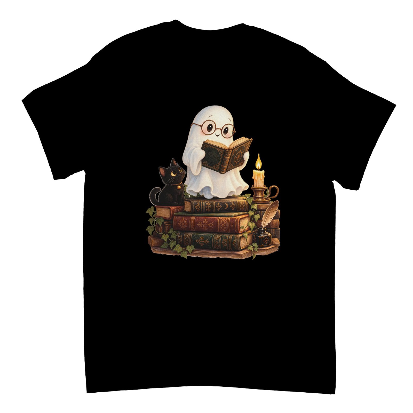 Reading Ghost Book Lover Shirt – Cute Halloween Ghost & Black Cat Graphic T-Shirt 9 eaa170e7-0b75-4440-a53a-865747457f6a