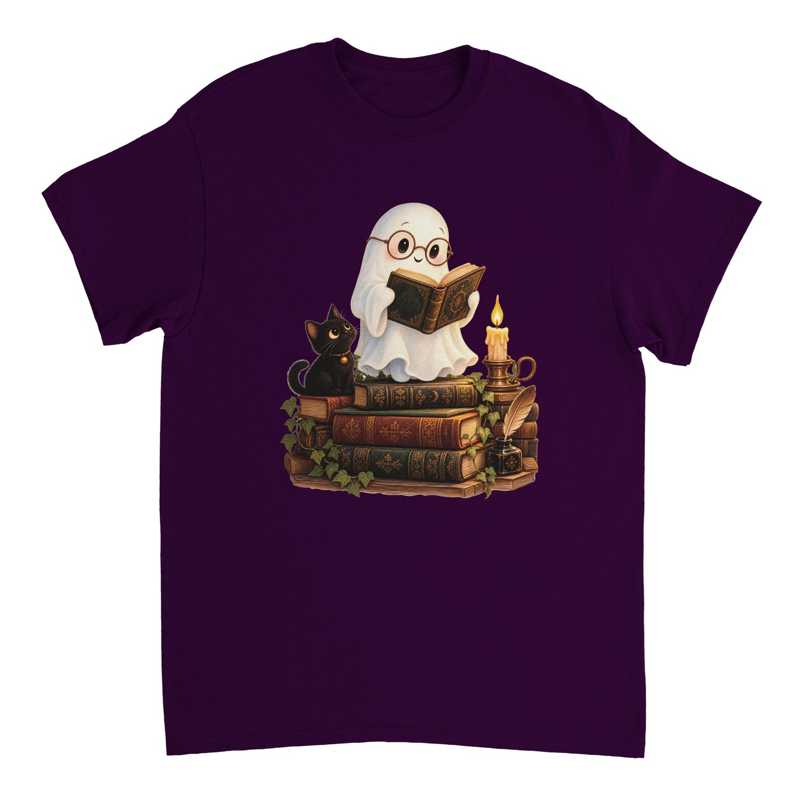 Reading Ghost Book Lover Shirt – Cute Halloween Ghost & Black Cat Graphic T-Shirt 5 edbd85d8-00b2-4ff0-aa7f-b82ca1f3a973
