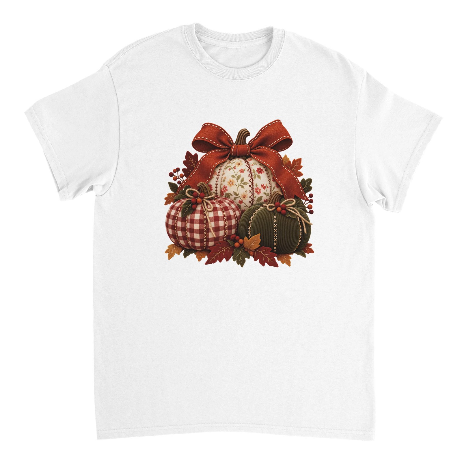 Patchwork Pumpkin Shirt – Cottagecore Fall Pumpkins with Gingham, Florals & Bow T-Shirt 5 f54761bf-684c-4d61-a105-467d23990673